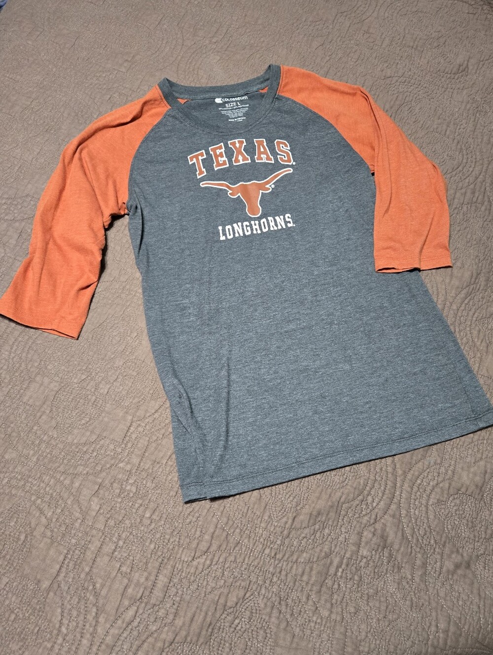 UT Texas Longhorns Silver Sequin Raglan Tee SZ L